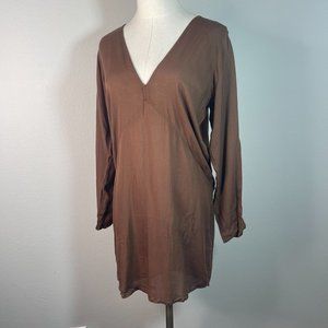 Acacia S Small Tunic Top or Mini Dress Brown Crochet Back